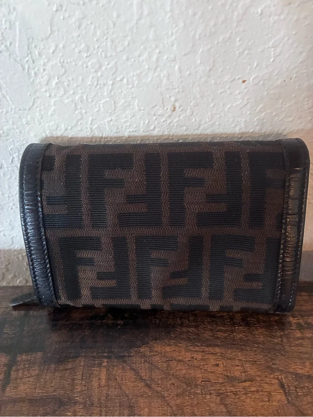 Fendi Zucca Black and Brown FF Canvas Compact Trifold Wallet Y2K